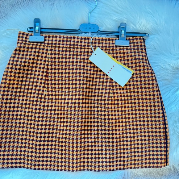 MARNI orange/burgundy houndstooth mini tweed skirt - Picture 3 of 12